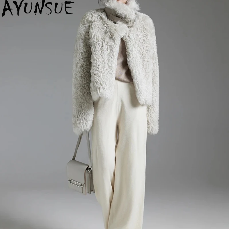 

AYUNSUE Natural Sheepskin Fur Coat Women Motocycle Coats Real Leather Jacket Winter Jackets Luxury Clothing Female Шуба Женская