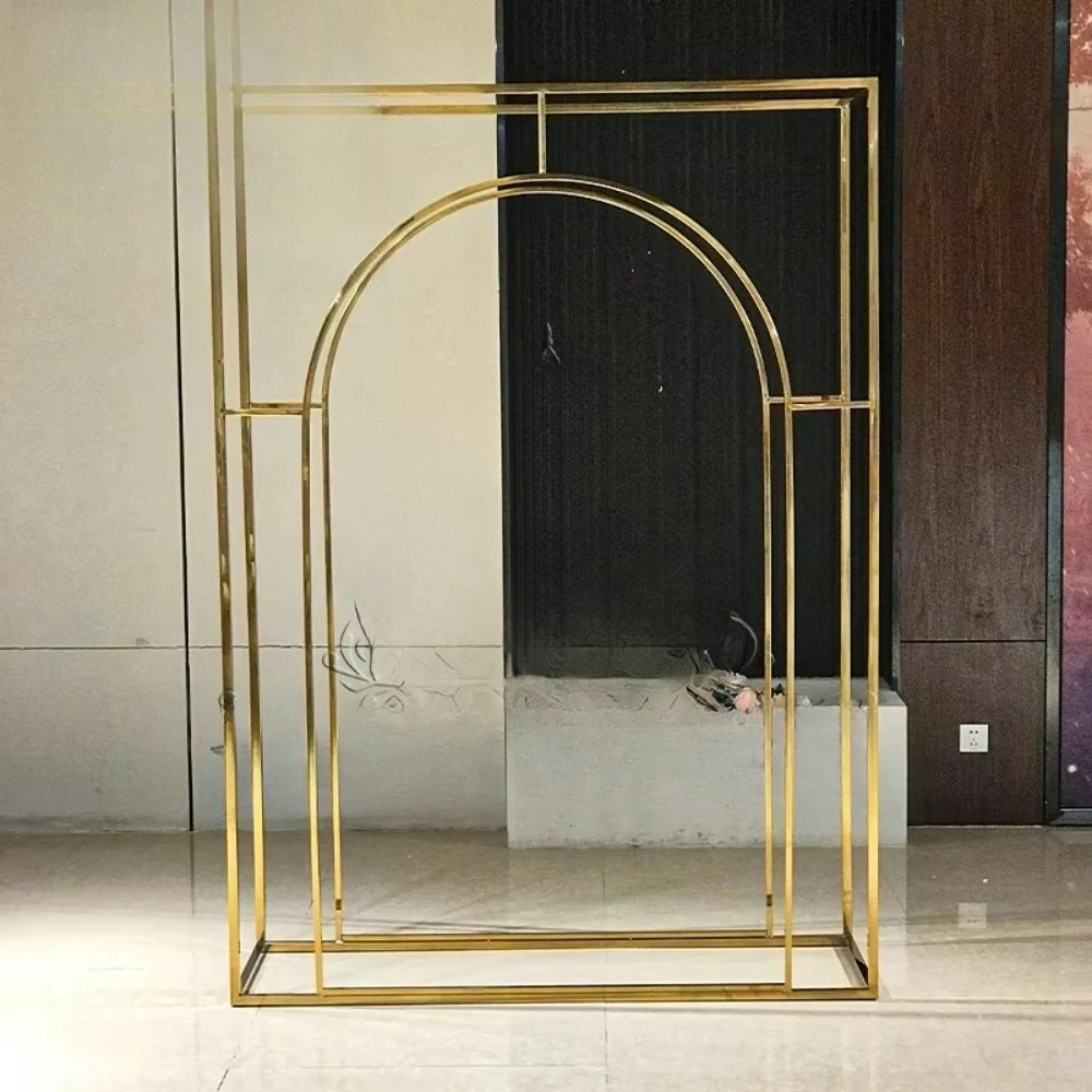 

Golden Stainless Steel Frame Luxury Wedding Stage Decorations Birthday Party Backgrounds
