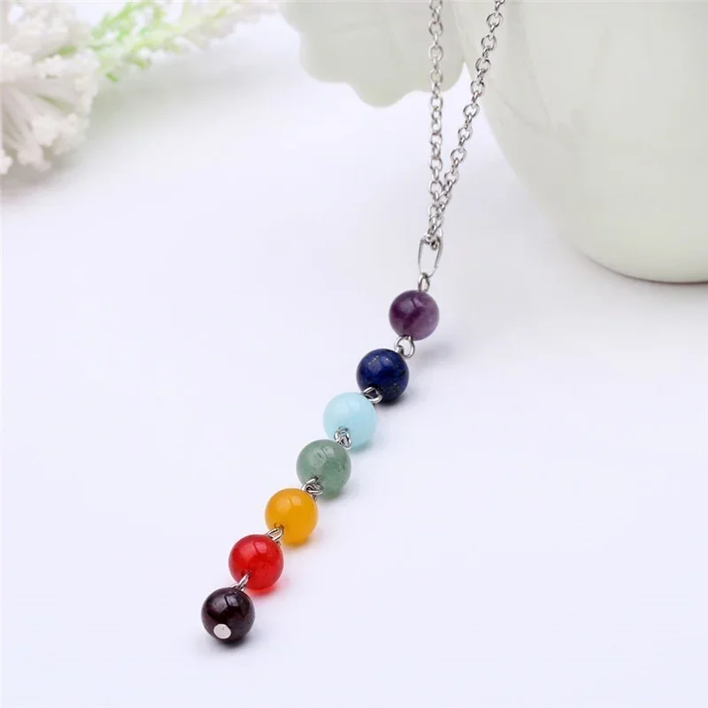 7 Chakra Reiki Beads Healing Gemstone Charms Pendant Yoga Balancing Necklace Lapis/Turquoise/Amethyst/Jade