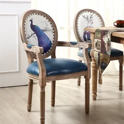 American Retro Solid Wood Soft Chair - Simple Leather Seat, Dining Chair for Restaurant Cafe, Makeup Nail Back Stool