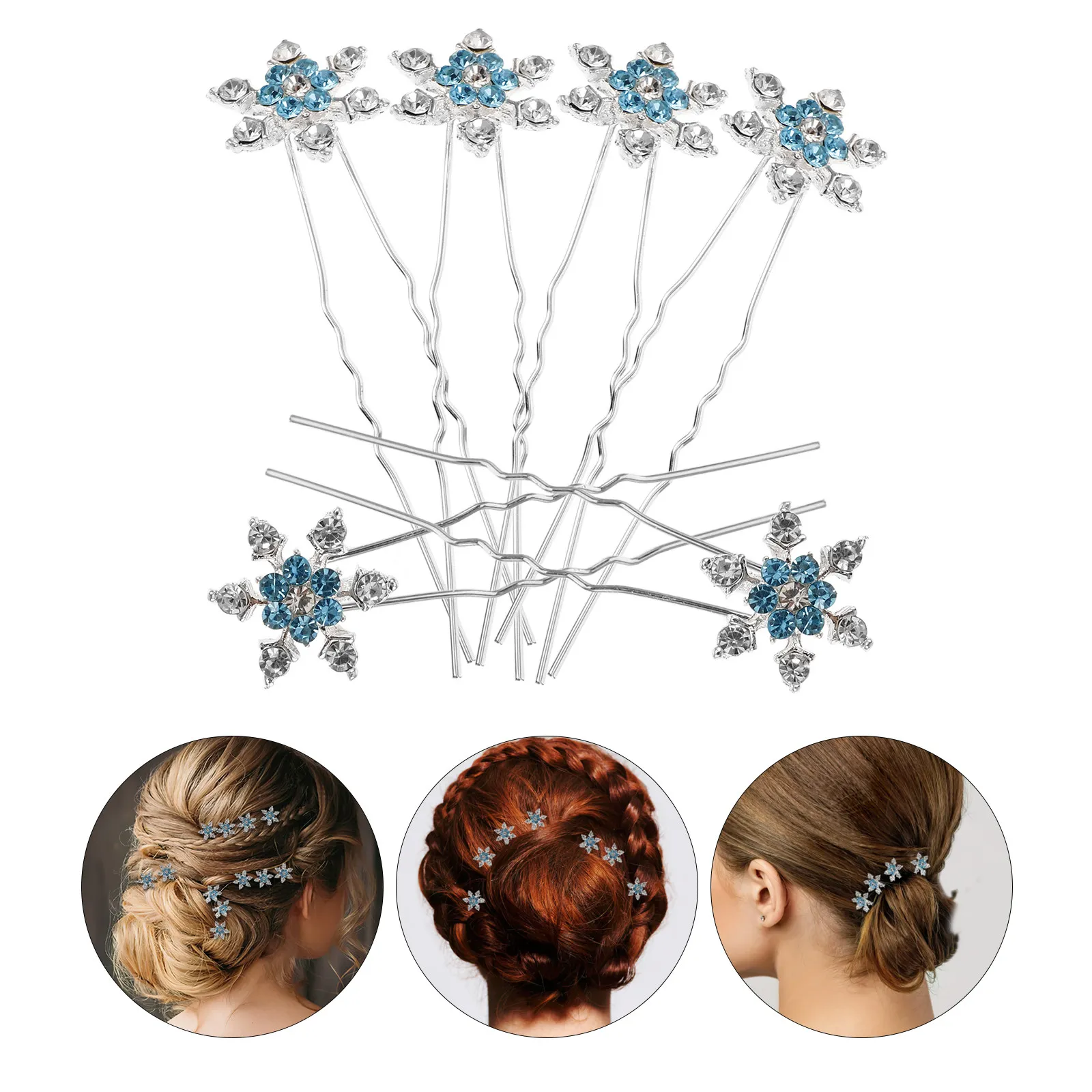 

12Pcs Crystal Snowflake Hairpin Gorgeous Bright Bride Headdress Fashionable Headwear for Wedding Prom Special Occasion Blue