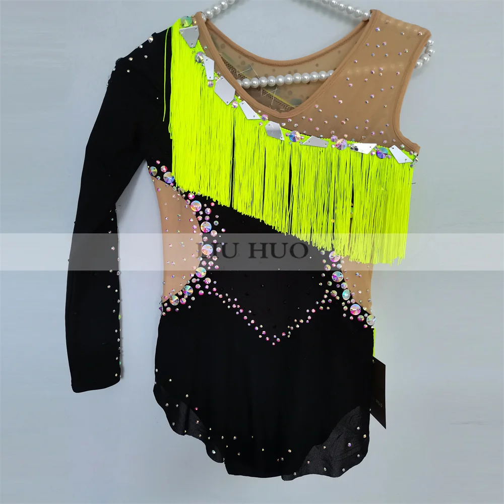 LIUHUO ginnastica ritmica body personalizza donne adulte ragazza Costume Performance Competition Dance Dress Teen multicolore verde