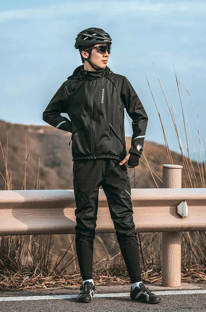 ROCKBROS Winter-Fahrradjacke mit Kapuze, warmes Fleece, thermisch, winddicht, lange Ärmel, Fahrrad-Oberteil, Mantel, Herren-Fahrrad-Windbreaker-Kleidung – Detail 5