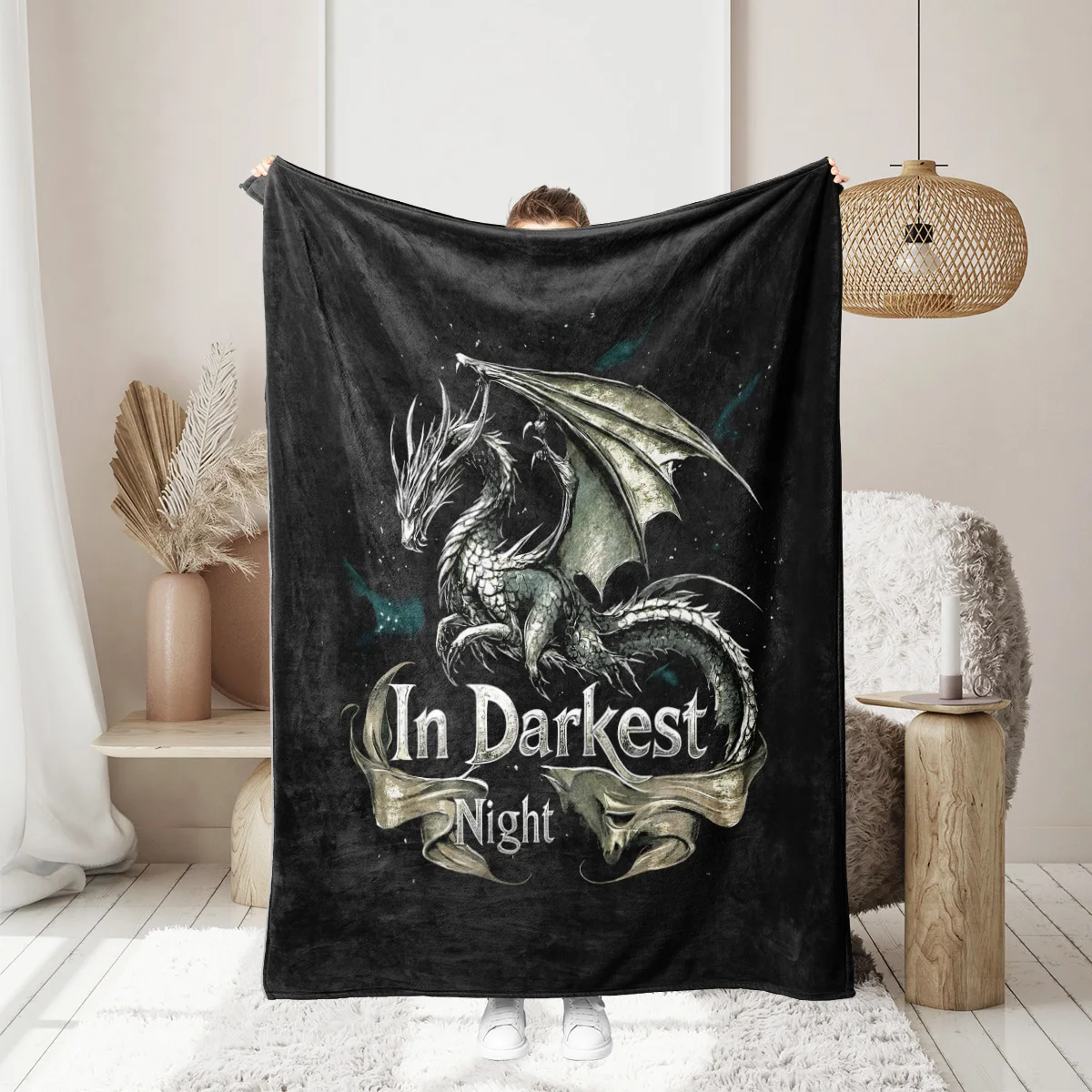 

1PC Fire-breathing dragon pattern printed blanket, suitable for sofas, beds, travel, camping chairs, warm blanket, ideal gift