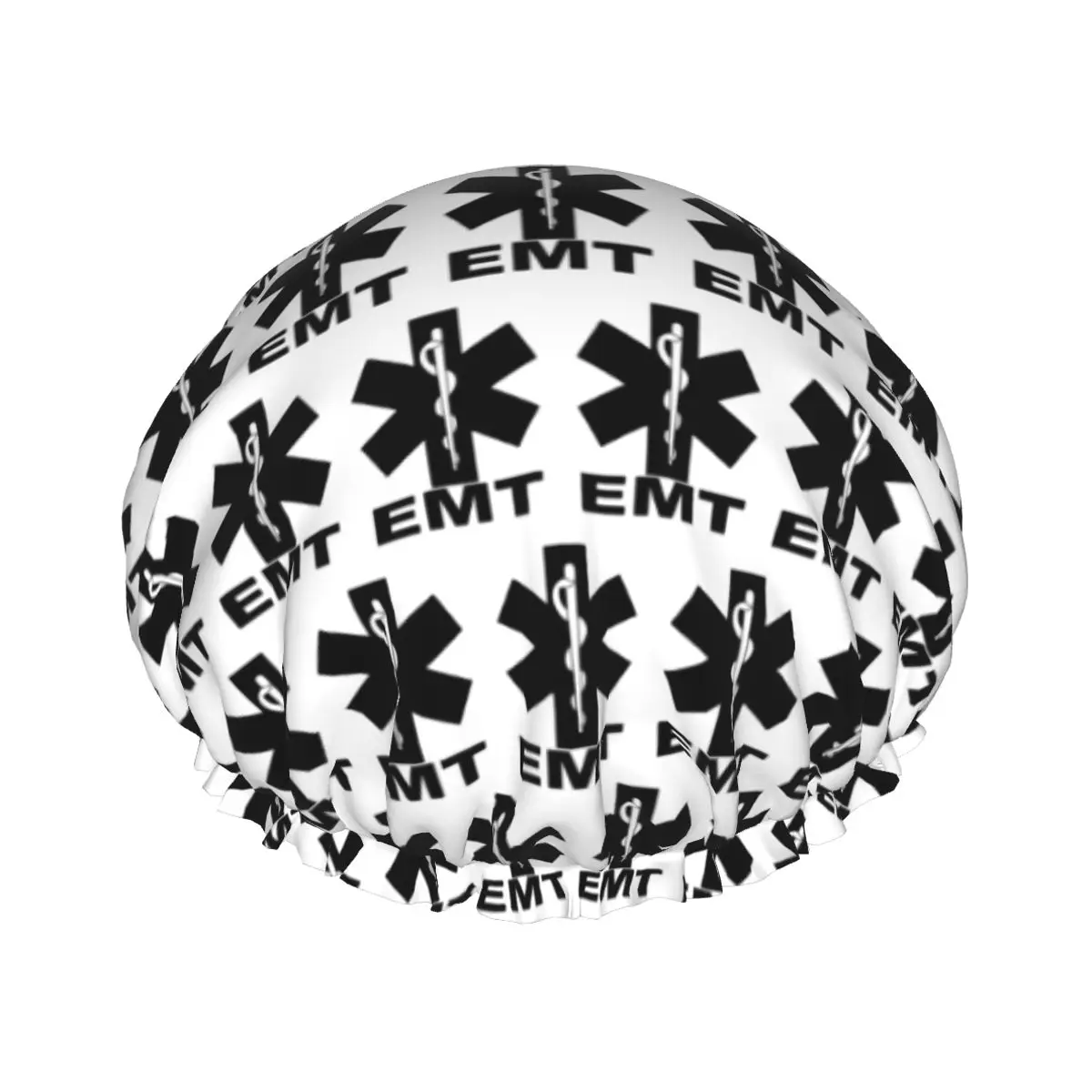 Custom Emt Star Of Life Shower Caps for Women Elastic Waterproof Paramedic Doctor Ambulance Quick Drying Bath Hair Cap