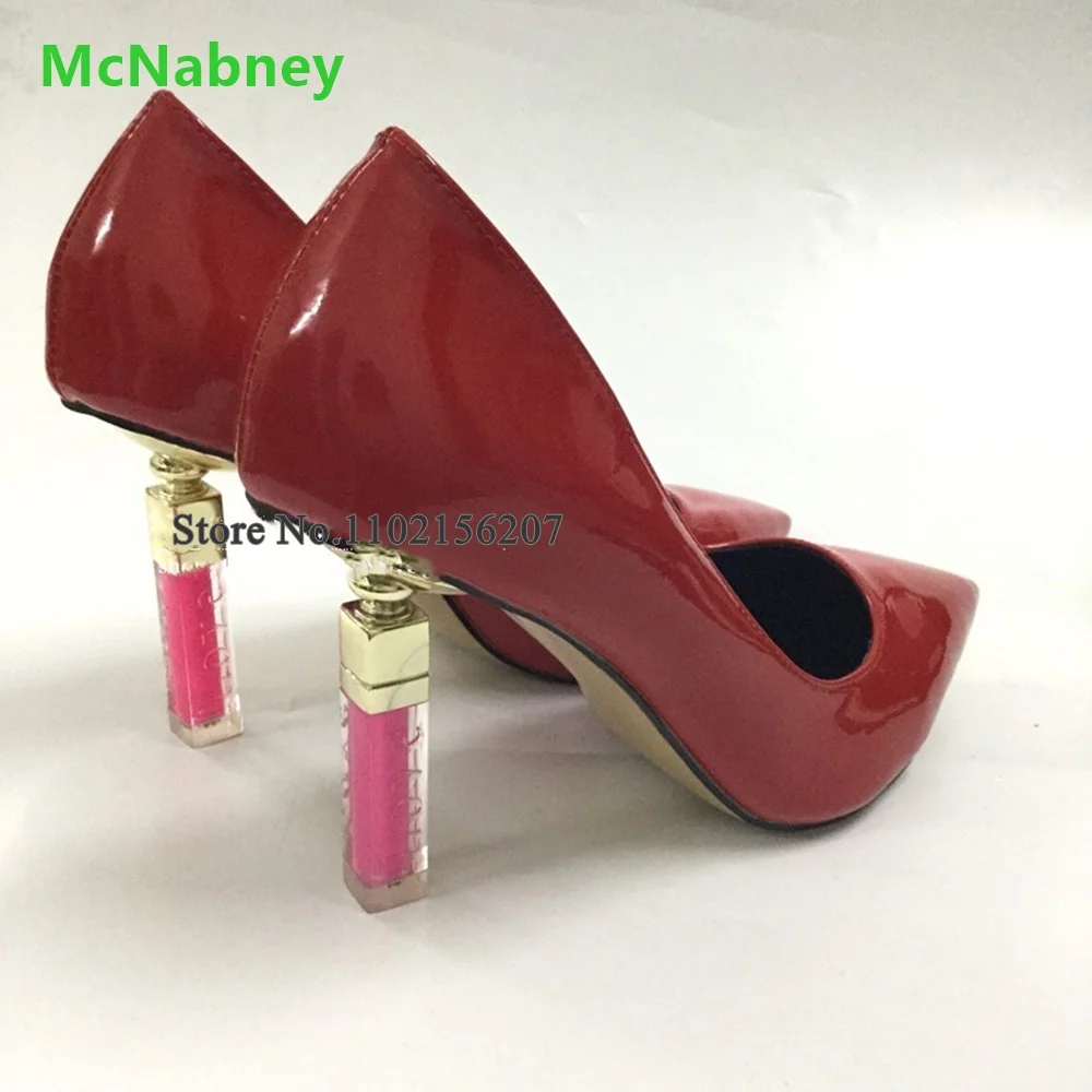 Lipstick Strange High Heel Pumps For Famale Women 2024 Pointed Toe Slip-on Shallow Patent Leather Handmade Elegant Dress Shoes