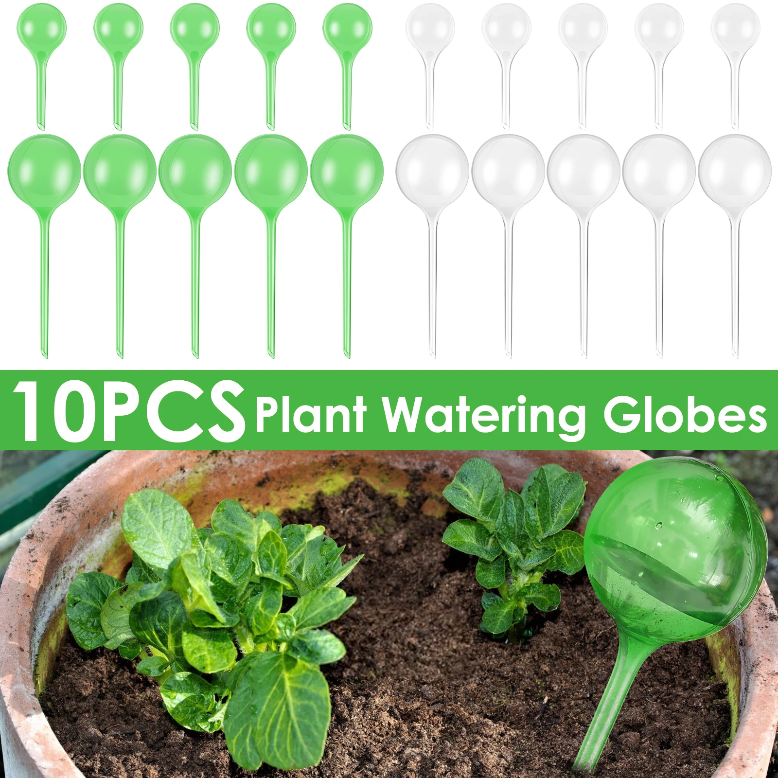 10 Pcs 150/60 ML Clear Plant Watering Globes Auto Waterer Planter Insert Stakes Reusable PVC Flower Self Feeder Ball for Potted