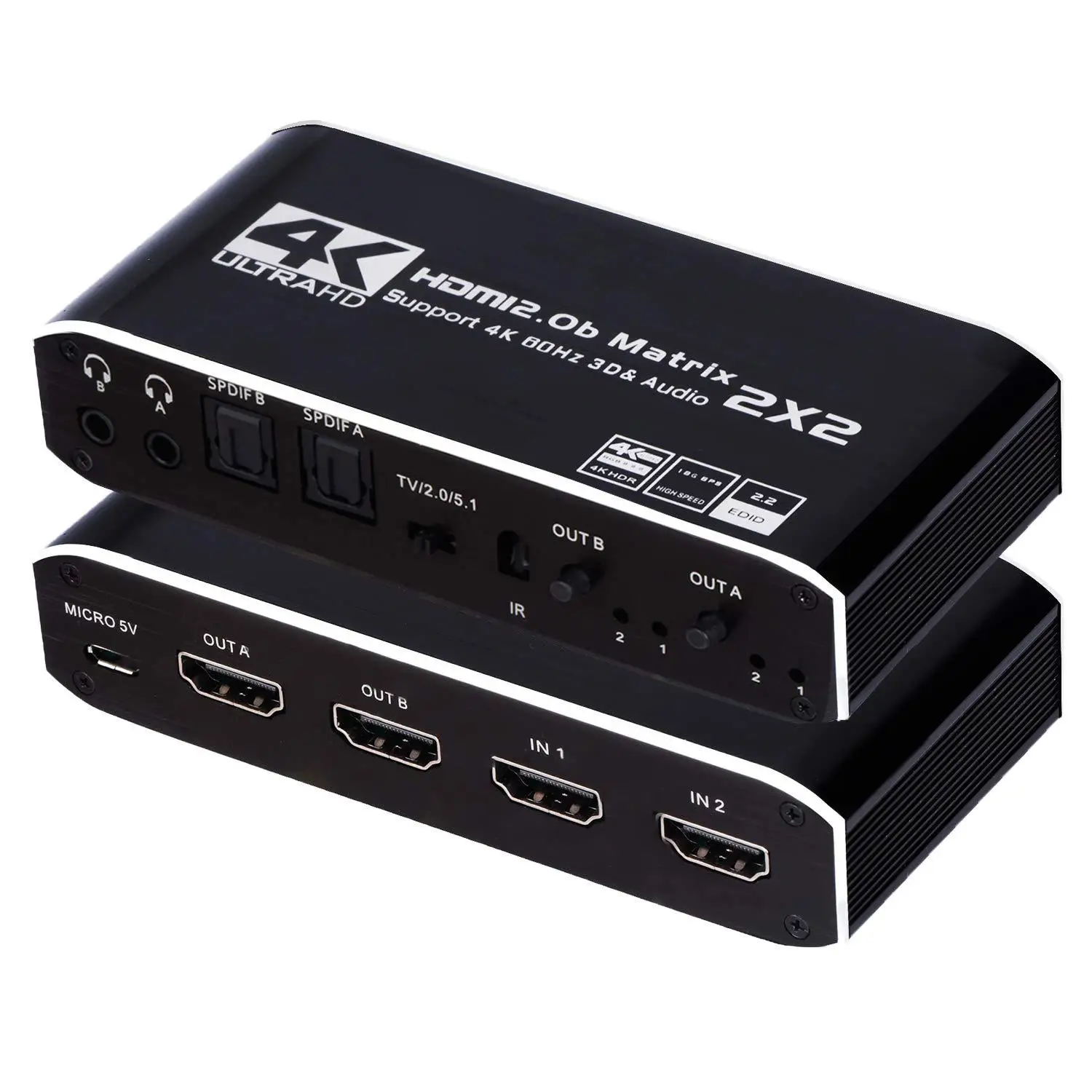 HD Matrix Switcher Splitter With Dual Audio HDMI2.0 Converter 2 IN 2 Out 4K/60HZ Supports HDCP2.2