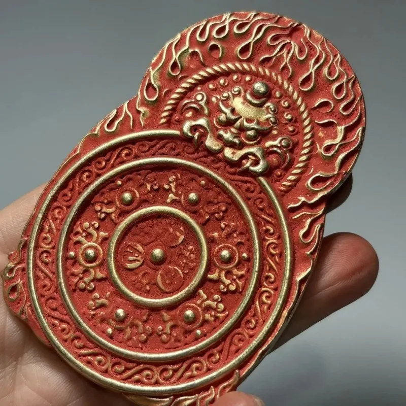 Vintage  Buddhist Cinnabar Thousand‑Handed Guanyin Tablet Auspicious Blessing Altar Offering Ornament Home Decor