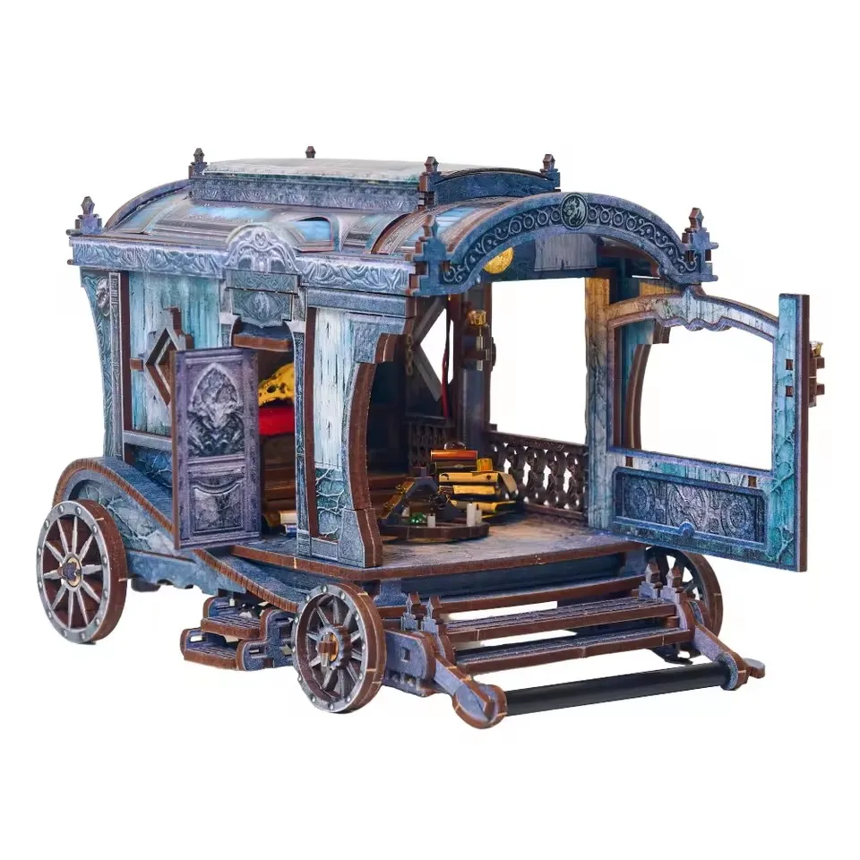 DIY Wooden Onyx Dragon Carriage Cottage Figurines Miniatures Kits Movable Carriage for Friends Birthday Gifts Home Decor Crafts
