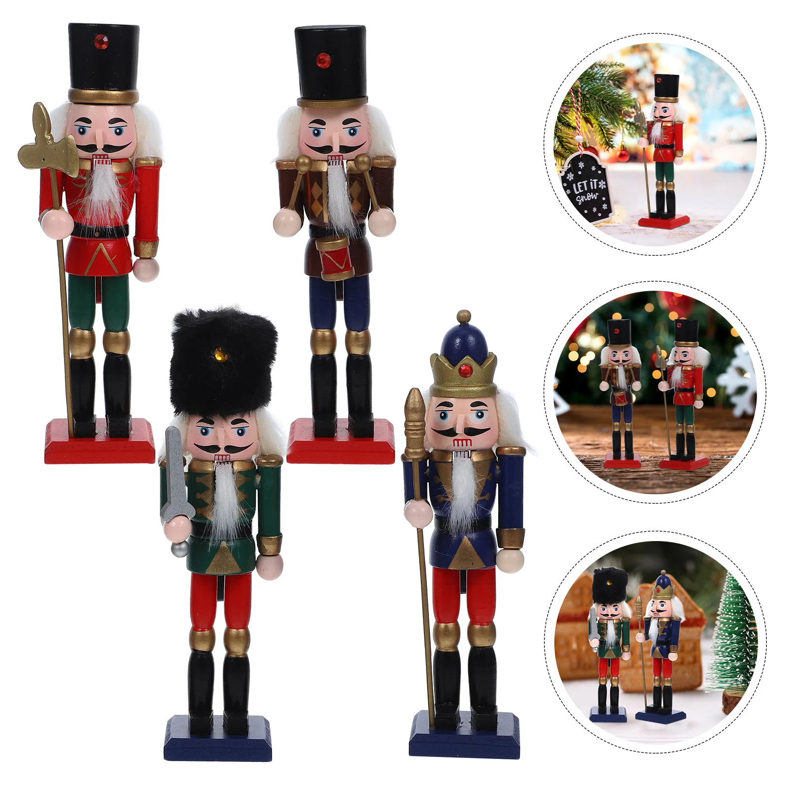 

4Pcs Small Wooden Nutcracker Christmas Decoration Home Ornament Desktop Festive Nutcracker Xmas Decor Nutcrackers