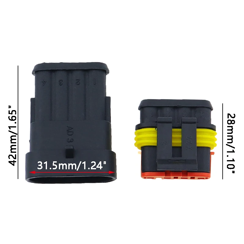 10 sets Kit 4P 4Pins Way AMP 1.5 Super seal Waterproof Electrical automotive Wire Connector Plug for car Motorcycle