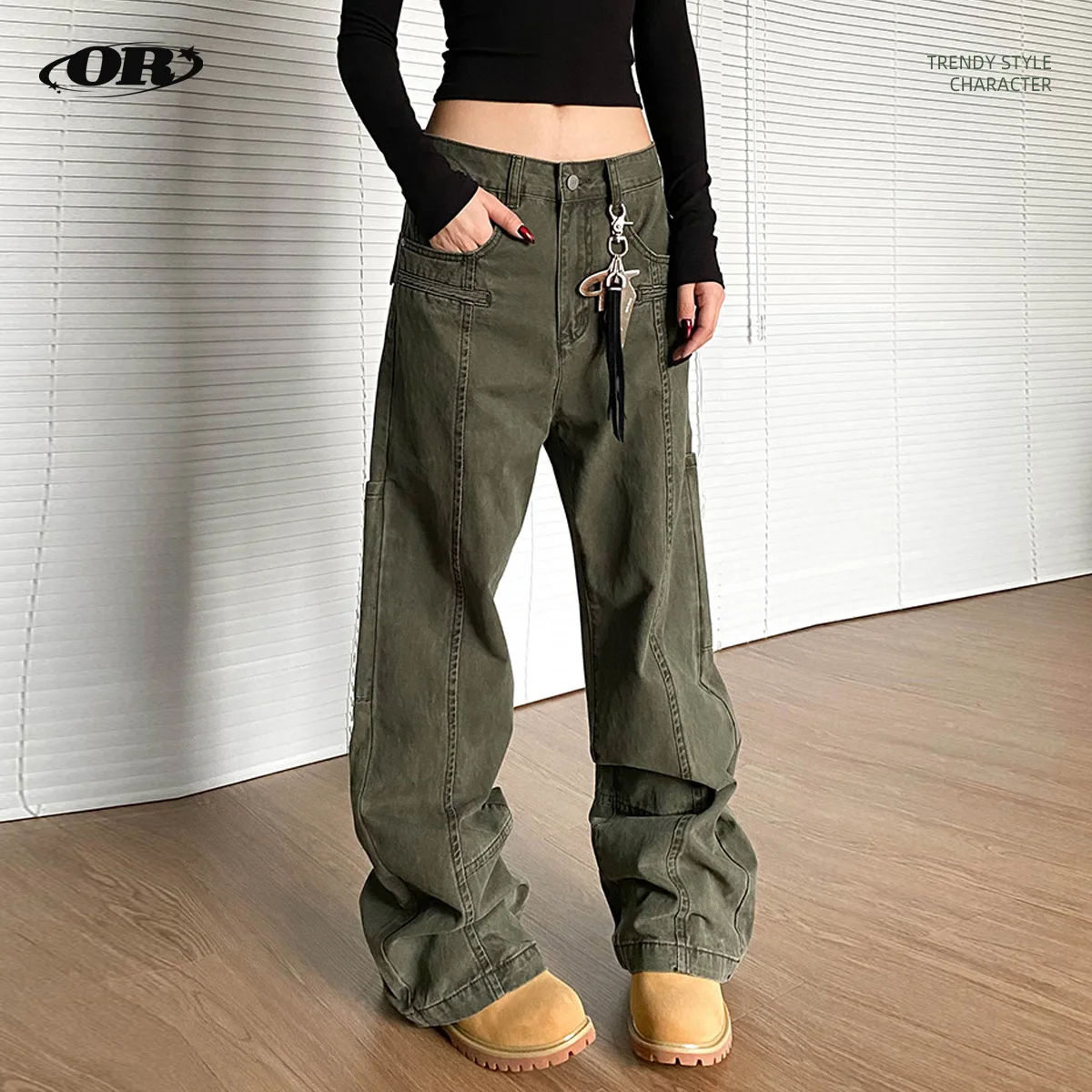 Calças de Trabalho Americanas Retro OREETA, Jeans de Corte Solto com Pernas Retas para Homens e Mulheres, Calças de Algodão E...