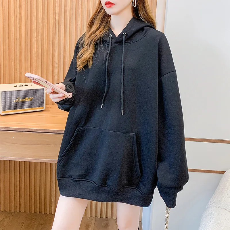 Autumn plus size casual hooded jacket 6XL 7XL 8XL fashion ladies long sleeve pocket cotton loose hoodie.