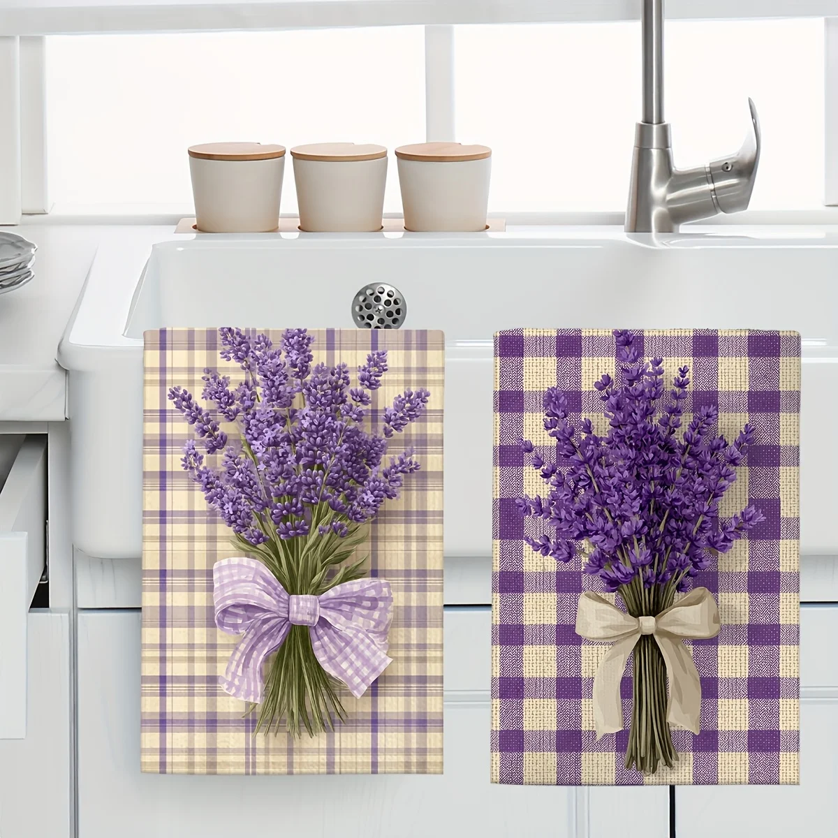 1pc Purple Plaid Lavender Bouquet Printed Scrub Cloth,Soft Absorbent Hand Towel,Perfect for Kitchen, Dining Room, Bathroom, Dorm