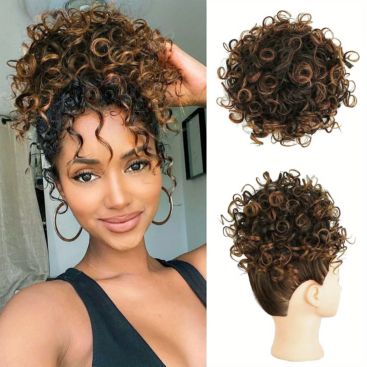 

Synthetic Messy Bun Hair Piece 80g Elastic Drawstring Blonde Curly Hair Buns Hair Piece Extensions For Women Dark Brown