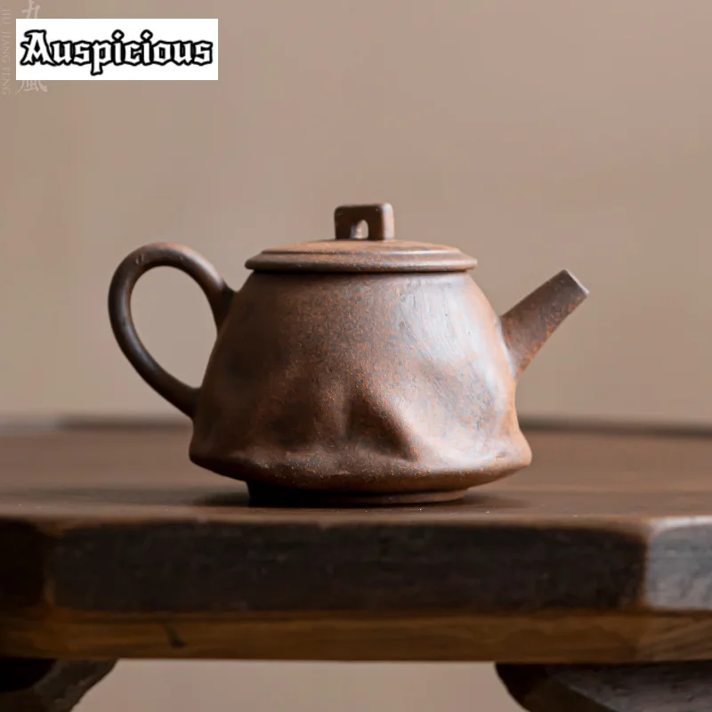 100ml Handmade Coarse Old Rock Mud Teapot Ancient Pot Household Tea Brewing Kettle with Filter Tea Items Accessories Collection