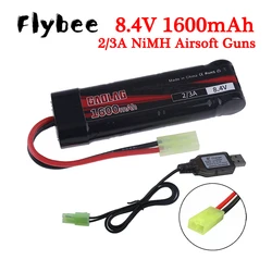 Akumulator 8,4 V do pistoletów Airsoft z ładowarką USB 2/3A 8,4 V 1600 mAh Płaski akumulator NiMH do zabawek MP5, Scar, M249, M240B, M60, G36C