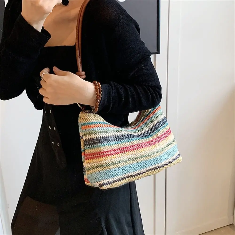 Fashion Grass Woven Shoulder Messenger Bag Rattan Large Capacity Straw Bag Bohemian Handmade Braid Totes for Summer Beach