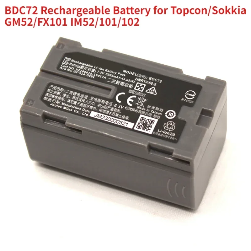 

BDC72 Rechargeable Battery for Topcon/Sokkia GM52/FX101 IM52/101/102 ES/OS Series Total Station 7.2V 5986mAh Lithium Battery