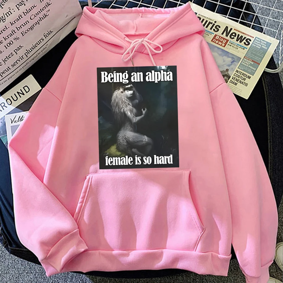 كونها أنثى ألفا صعب جدا مضحك الذئب ميمي هوديس الرجال النساء ريترو موضة Harajuku المتضخم البلوز مضحك الشارع الشهير