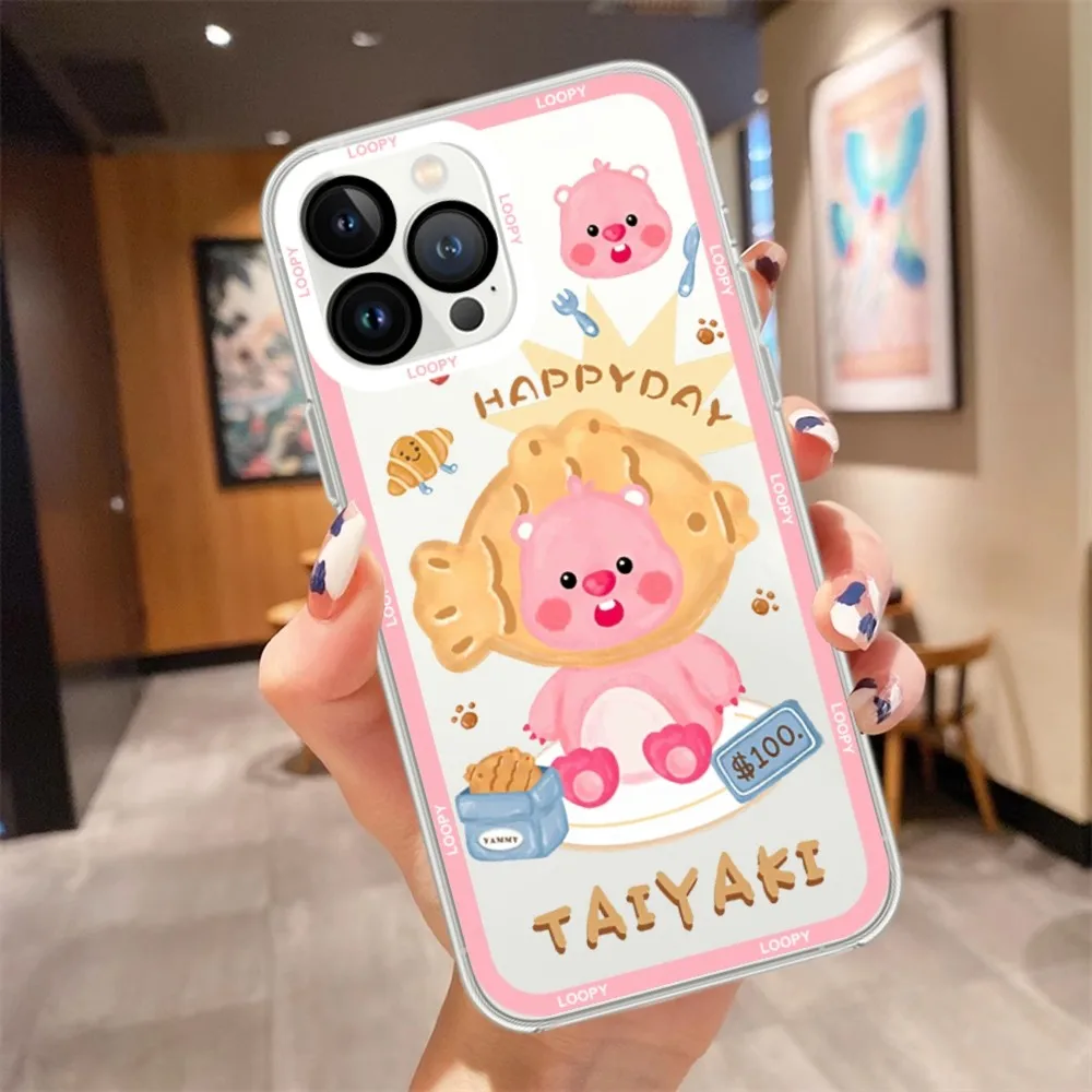 P-Pororo L-Loopy Cartoon Cute Phone Case For iPhone 11 12 Mini 13 14 15 Pro Max Transparent Shell