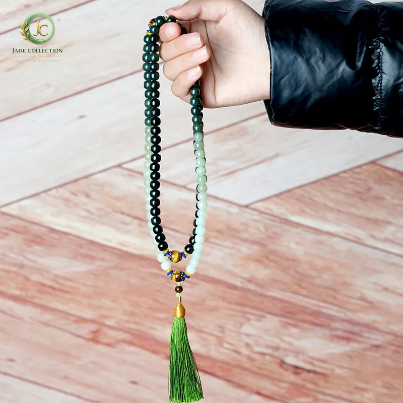 Xinjiang Hetian jade hand-held old beads gradual change bracelet sweater chain hand handle natural jade necklace 7 * 8m real jad