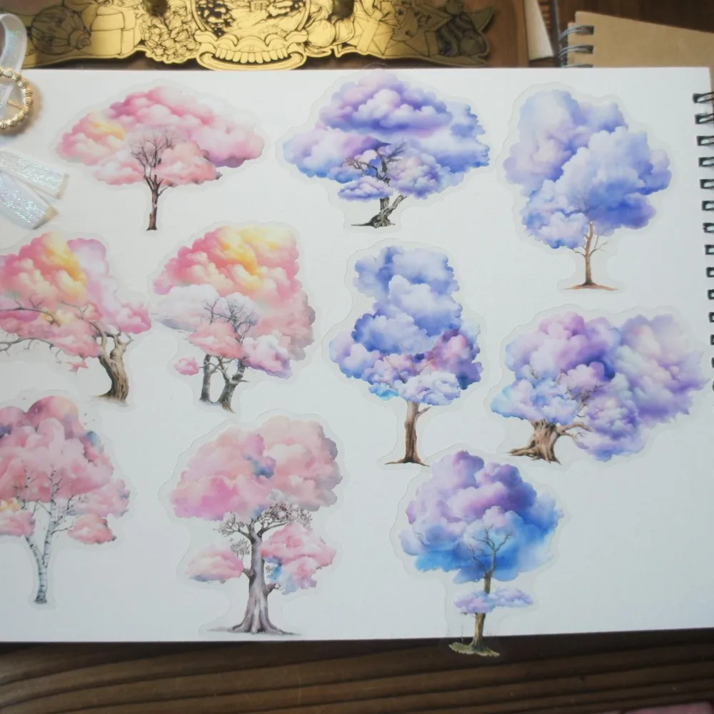 

10 Pcs Colorful Cloud Tree Style PVC Transparent Sticker Scrapbooking DIY Gift Decoration Tag