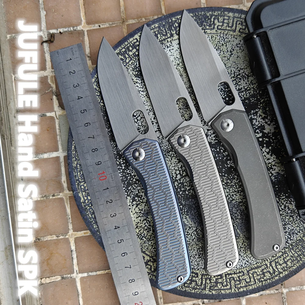 JUFULE nueva hoja satinada de mano SPK Lamia mango de titanio 154CM rodamientos de cerámica herramienta EDC de bolsillo Camping caza cuchillo plegable al aire libre