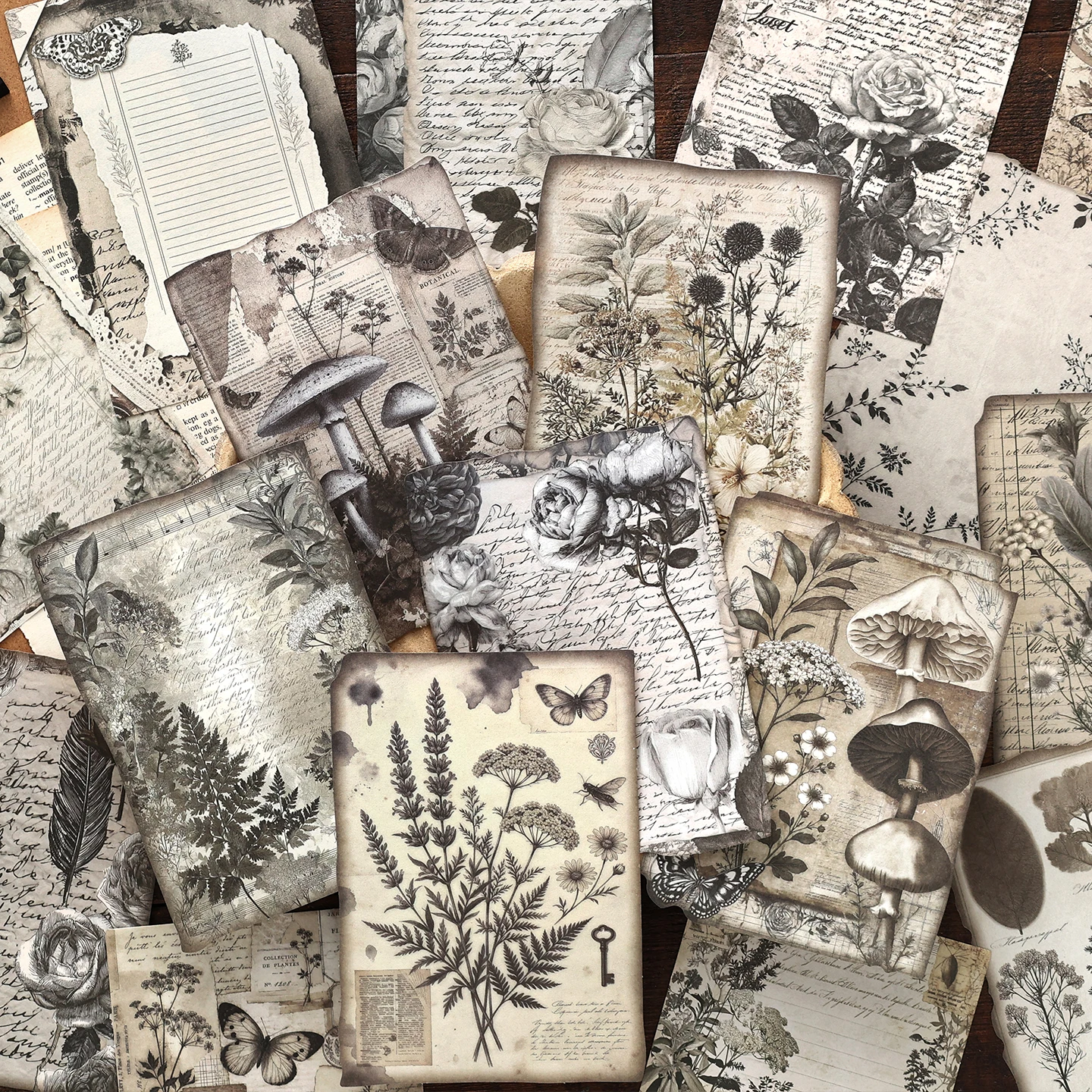 20枚入り ヴィンテージ素材ペーパー 植物 花柄 デコレーシ - Vintage Junk Journal Scrapbooking Paper のレビューと価格