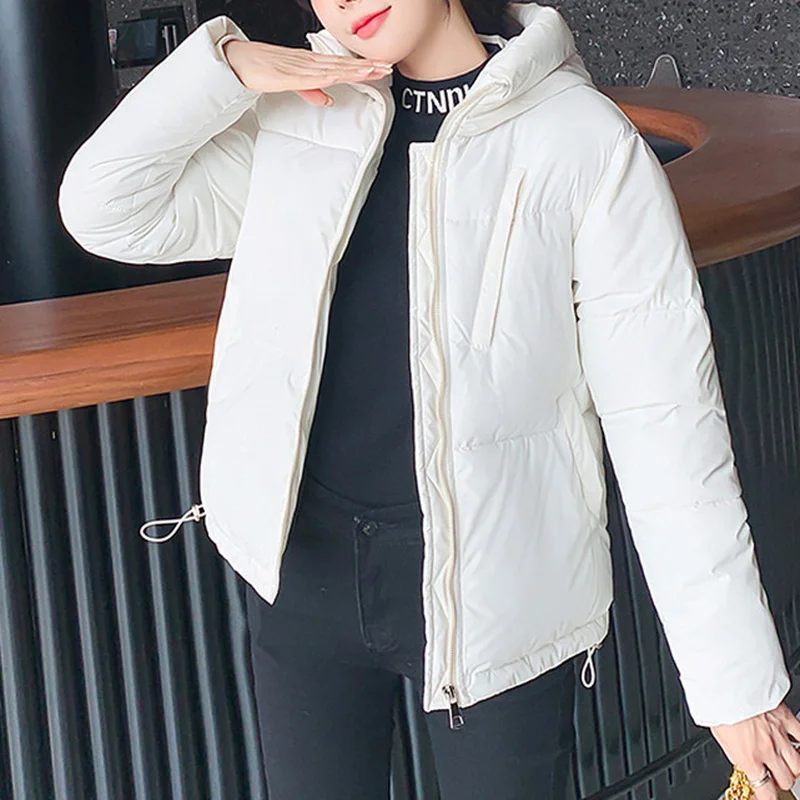 

Women Winter Casual Simple Coat Short Parkas Outerwear 2023 Korean Jacket Thicken Warm Hooded Down Cotton Jacket Female Overcoat