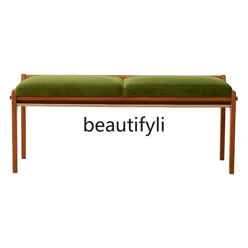 Retro style solid wood stool home simple living room dining room velvet bench log bench