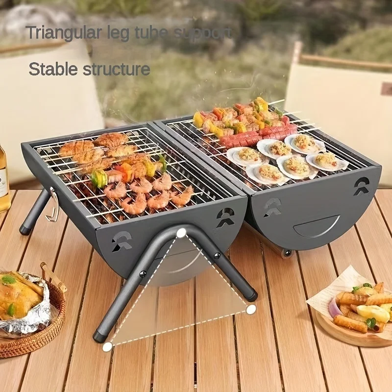 

Stainless Steel Charcoal BBQ Grill, Easy-to-Clean Lacquered Perfect for Backyard Parties and Outdoor Adventures portable grill