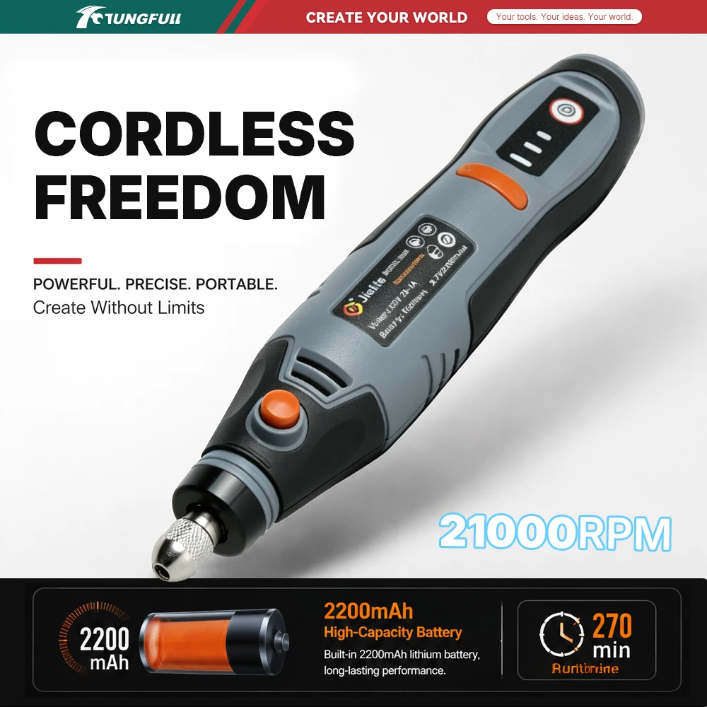 21000RPM Rechargeable Cordless Rotary Tool 2200mAh 3‑Speed Handheld Electric Grinder For DIY Engraving Polishing Cutting Work