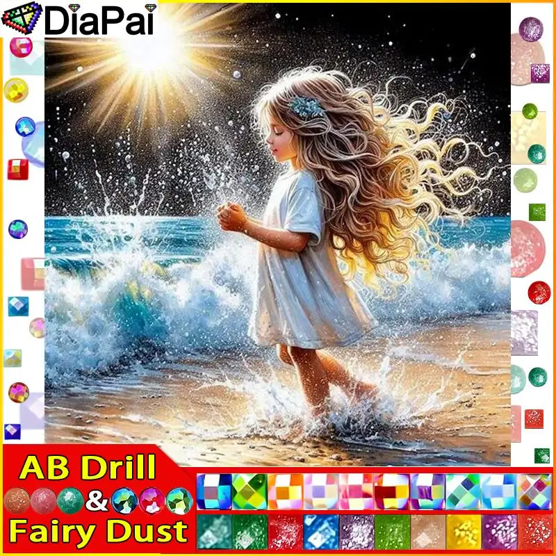 

DIAPAI Fairy Dust AB 5D Алмазная вышивка Набор для рукоделия "Пляжная девушка-цветочница" Diy Алмазная картина Вышивка крестиком Украшение дома