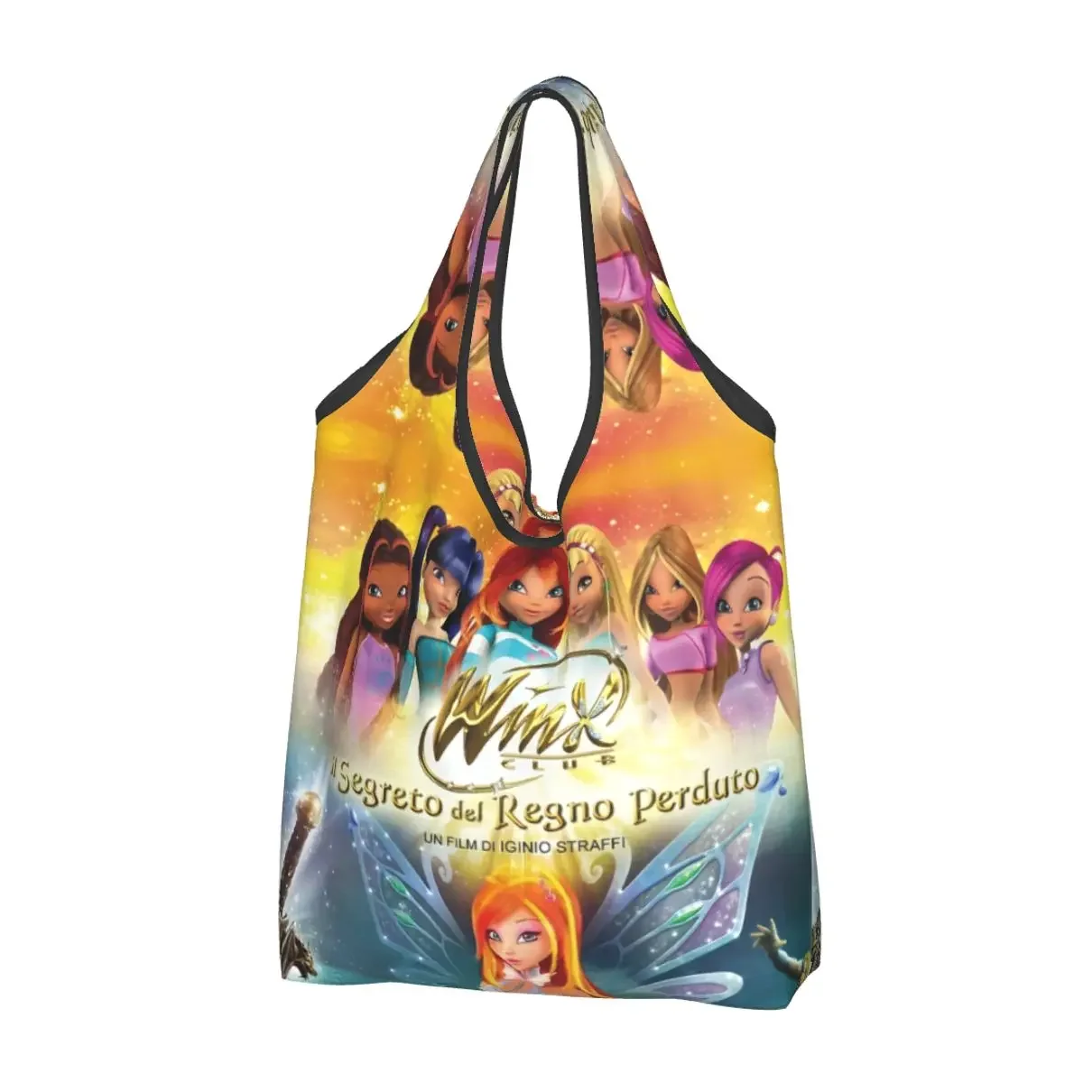 Custom Anime Winx Club Grocery Tote Shopping Bag Women Cute Shopper Shoulder Bags Large Capacity Handbag