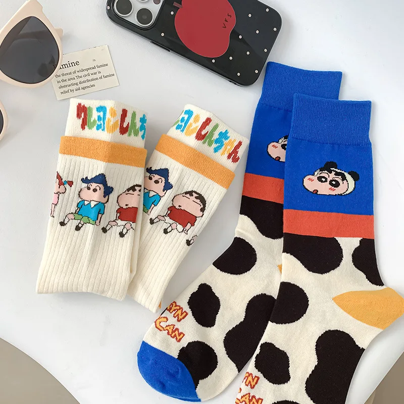 New Cartoon Crayon Shin-Chan Mid-Calf Socks Girl Japanese Cartoon Kitty Preppy Style Mid-Calf Socks Stockings Holiday Gift Toys