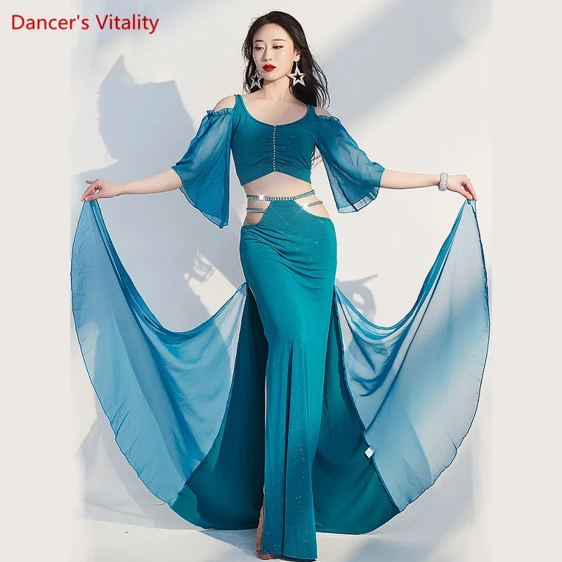 Belly Dance Performance Clothes for Women Half Sleeves Top+long Skirt 2pcs Suit Female Beginner\'s Oriental Dance Practice Outfit