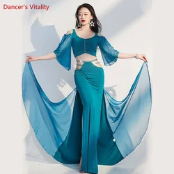 Belly Dance Performance Clothes for Women Half Sleeves Top+long Skirt 2pcs Suit Female Beginner's Oriental Dance Practice Outfit