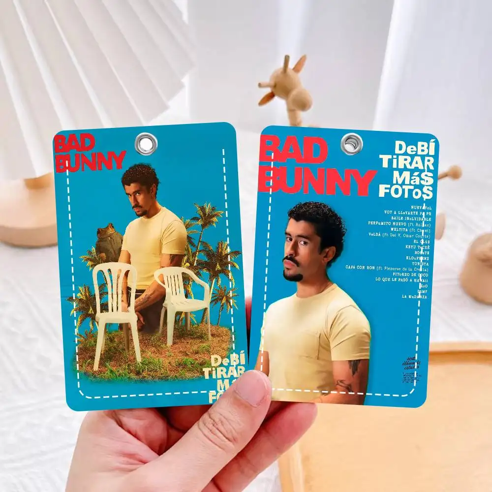 Puerto Rican Rapper B-Bad Bunny Anime Fashion Leather Card Keychain ID Bus Door Card Case Perfect Adult Birthday Gift
