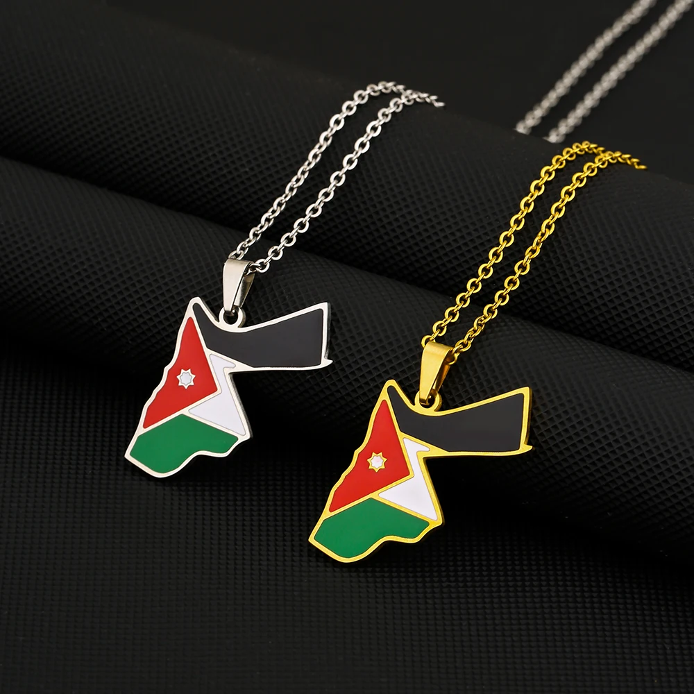 Hashemite Kingdom of Jordan Map Flag Pendant Necklace Stainless Steel Men Women المملكة الأردنّيّة الهاشميّة Maps Jewelry Gift