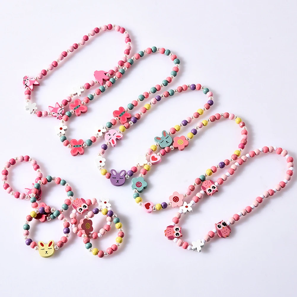 

Children's Wooden Bracelet Necklace Flower Flowers Heart Shape and Cartoon Kids