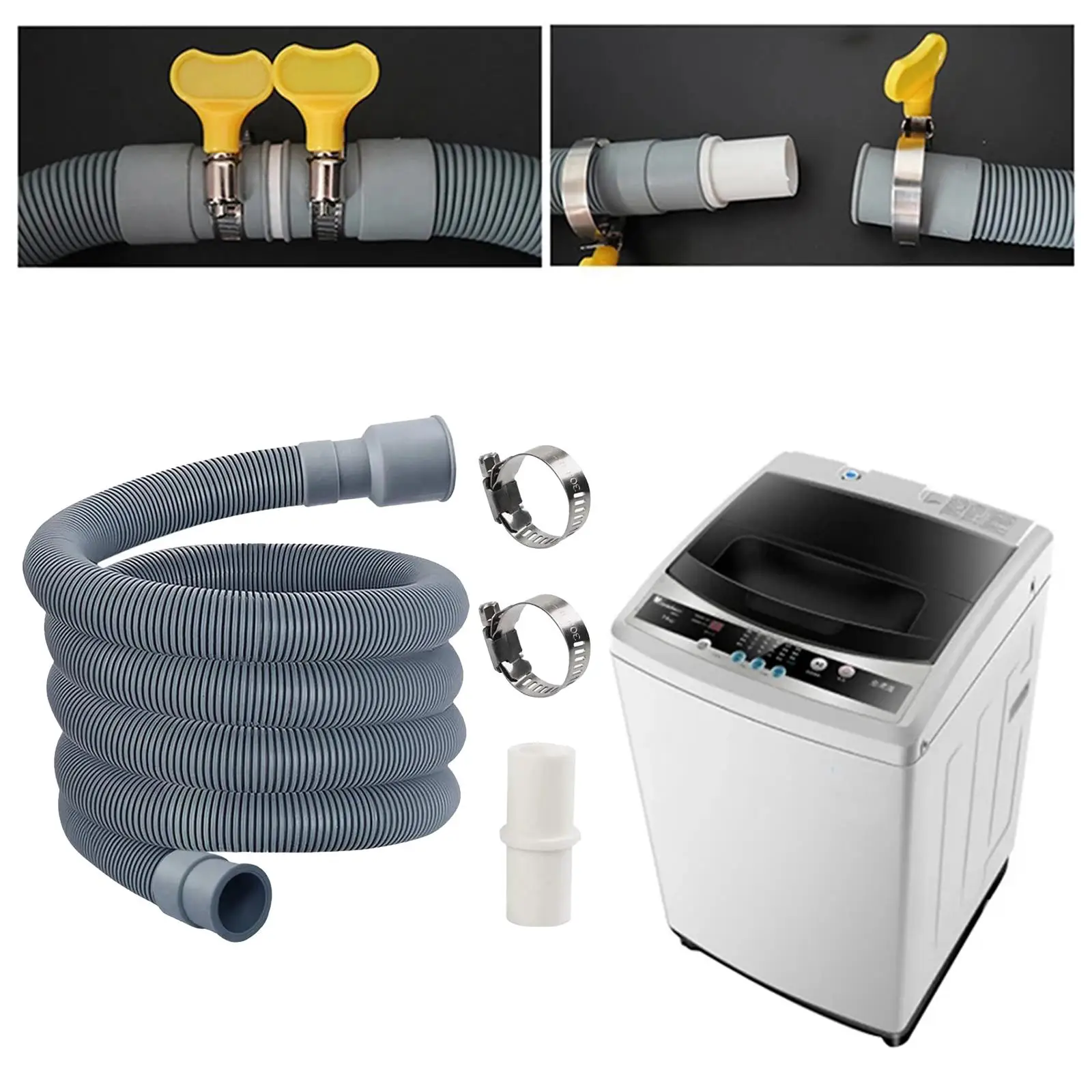 Washing Machine Drain Hose Extension Kit 200cm Close Connection Durable Accessory with 1 Extension Adapter Professional Replaces