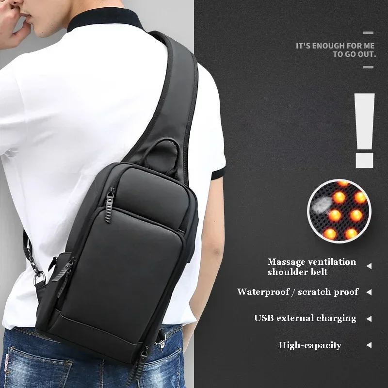 Borsa sul petto borsa a tracolla ricarica USB Running Men Shoulder Sports Messenger zaini da viaggio corti impermeabili maschili Bolsos Hombre