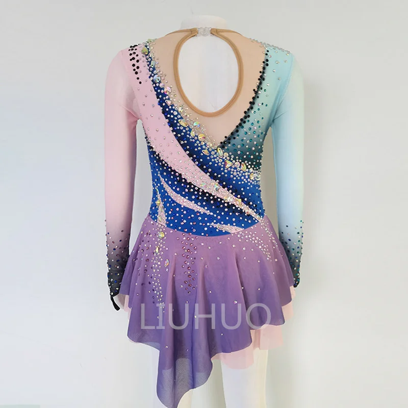 LIUHUO Figure skating suit Children's grading suit Skating competition suit Blue gradient