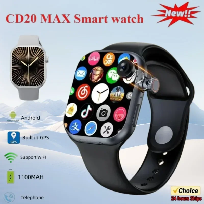 

Global version CD20 smartwatch AMOLED screen supports SIMcard WiFi GPS video call 2.29 inches, with 180 ° rotating camera