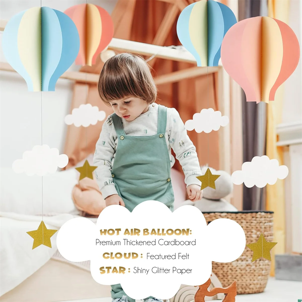1 قطعة زخرفة معلقة ثلاثية الأبعاد لحفلات الزفاف والمهرجانات وحفلات أعياد الميلاد. منطاد الهواء الساخن وقلادة نافذة على شكل سحابة #5
