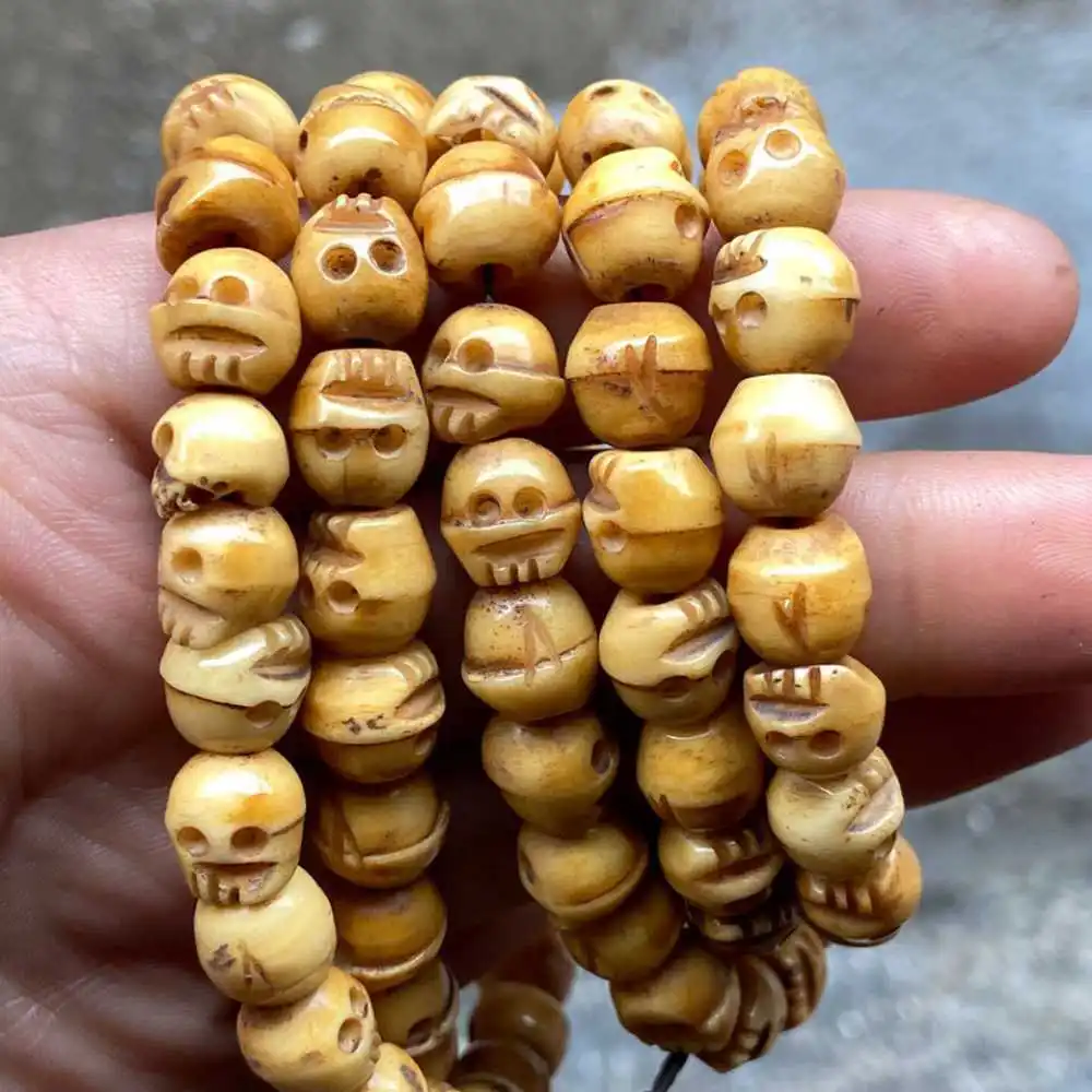 Tibetan Bone Skull Buddhist 108 Prayer Beads Mala Necklace 9mm zazen Healing Seven Chakras Meditation Handmade Fragrant Men