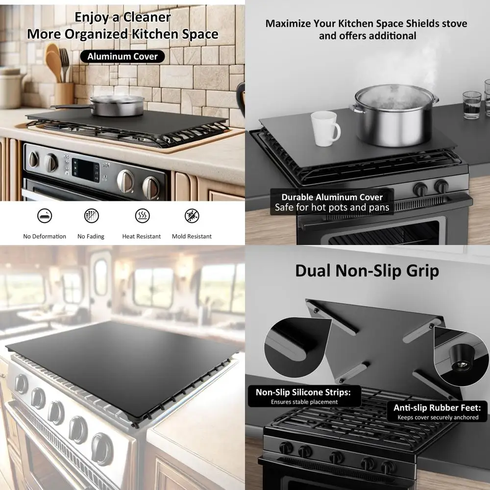 アルミニウム製RVコンロカバー - 19.6インチ x 17インチ 滑り止めガスバーナーボード、収納と整理を強化、キャンピングカーキッチンに必須