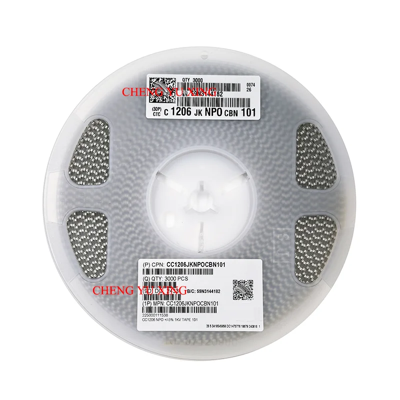 

1206 100pF 101 5% 1000V CC1206JKNPOCBN101，3000pcs, Capacitor Smd